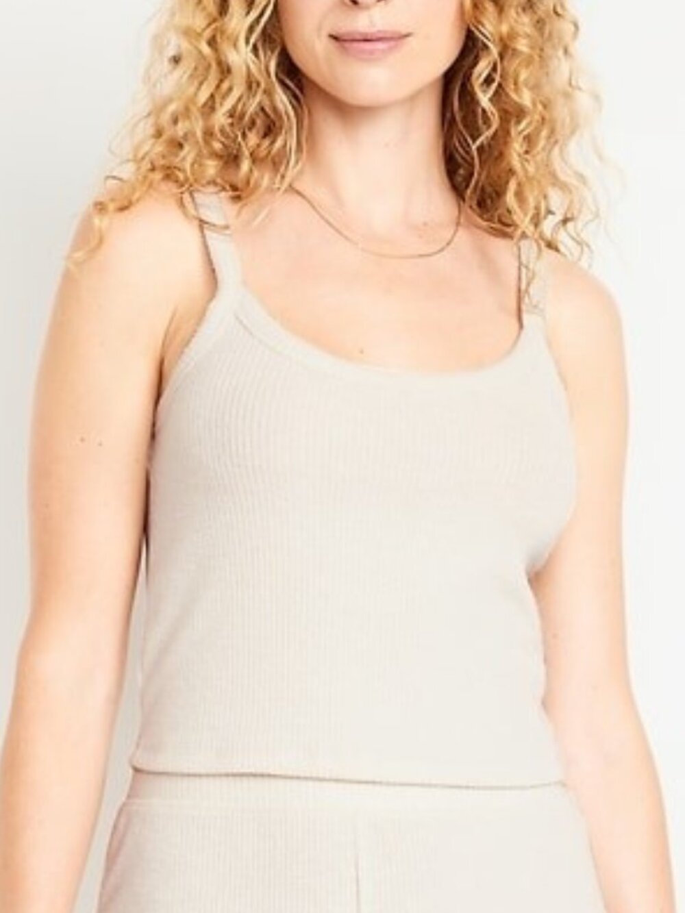 Old Navy Soft Ribbed Lounge Tank Top Scoop Neck Wishbone Ivory Size XL NEW